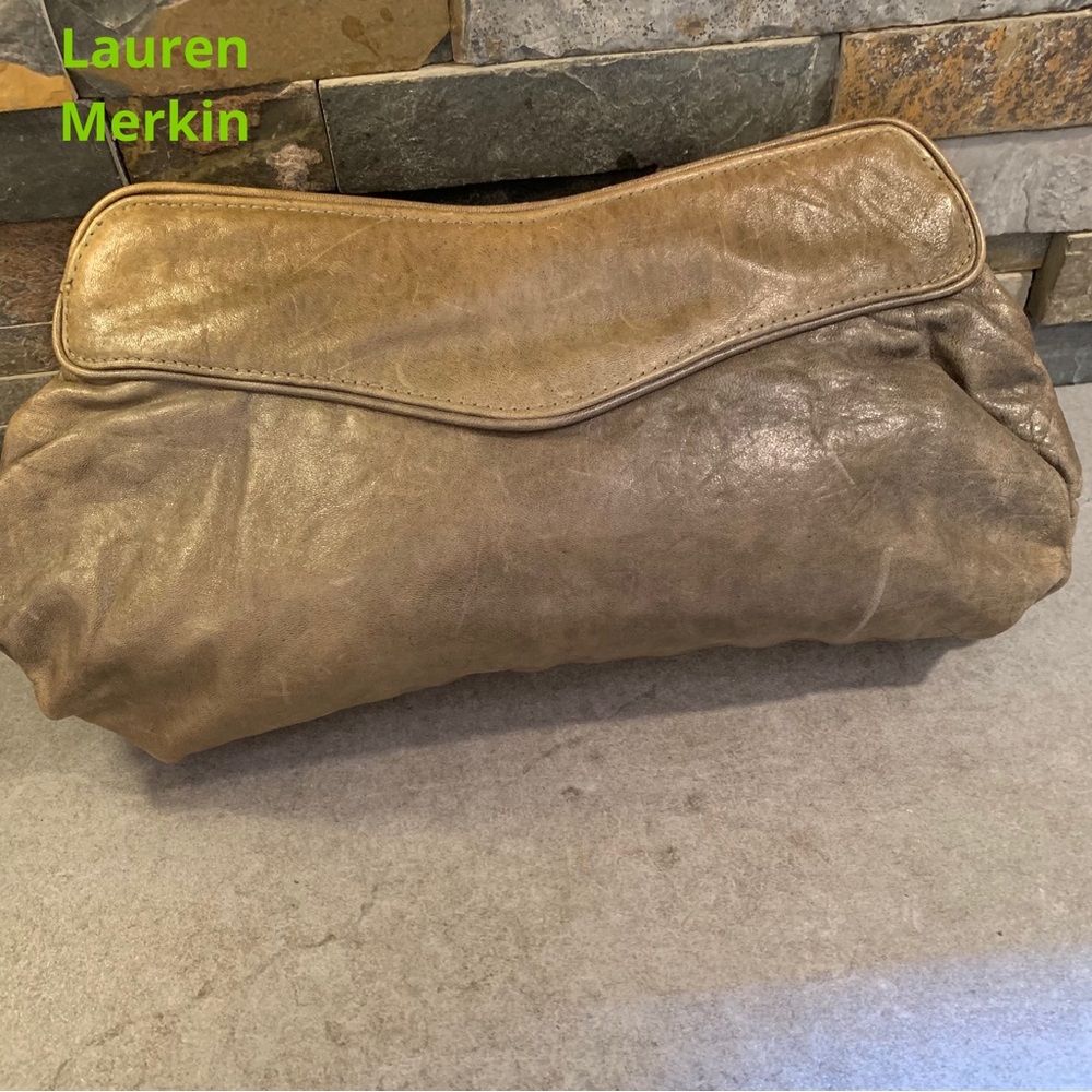 Laura Merkin women's Green textured leather clutch purse